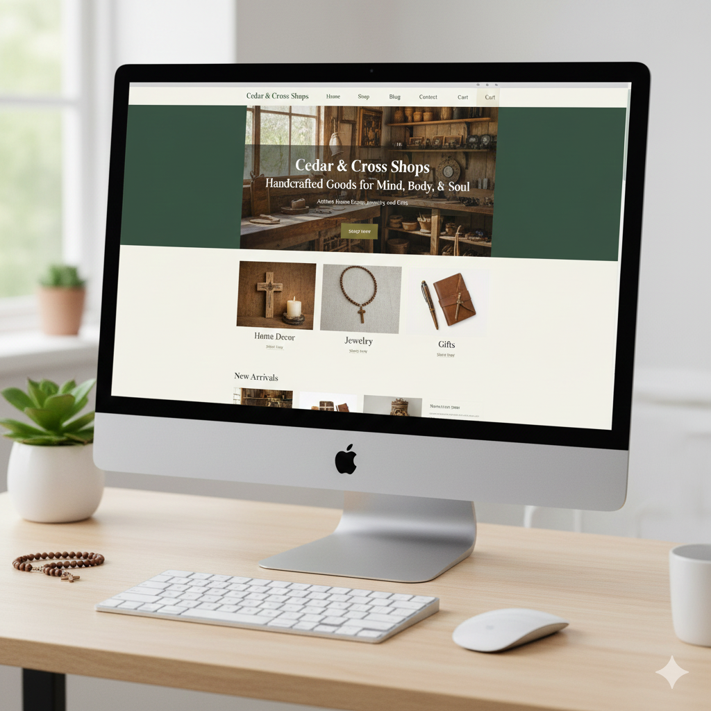 Cedar & Cross Shops ecommerce homepage mockup on desktop