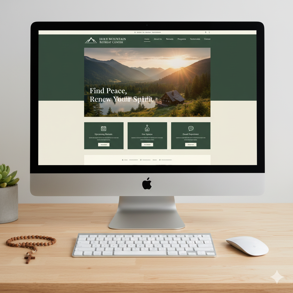 Holy Mountain Retreat Center homepage mockup on desktop