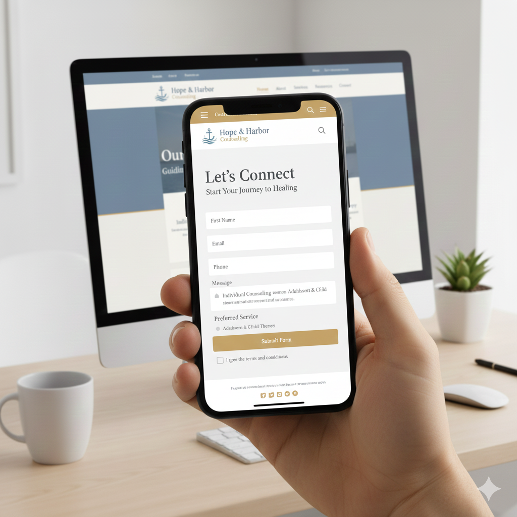 Hope & Harbor Counseling mobile intake form designed by Halo Forge Studio